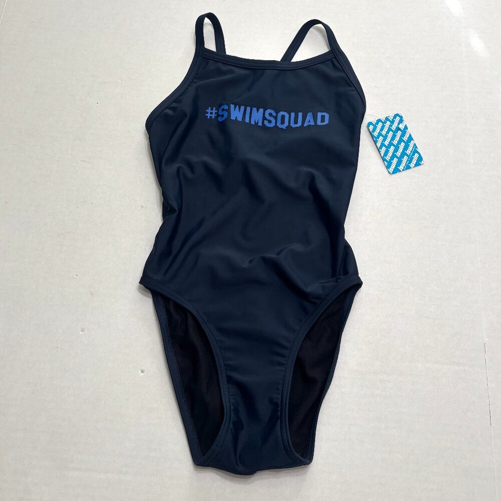 NWT iSwim Hashtag Swim Squad Thin Strap One Piece Youth Swimsuit